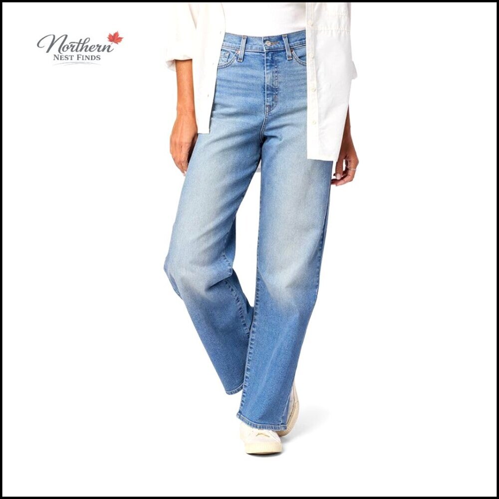 High Rise Loose Straight Jeans with Stretch Fabric